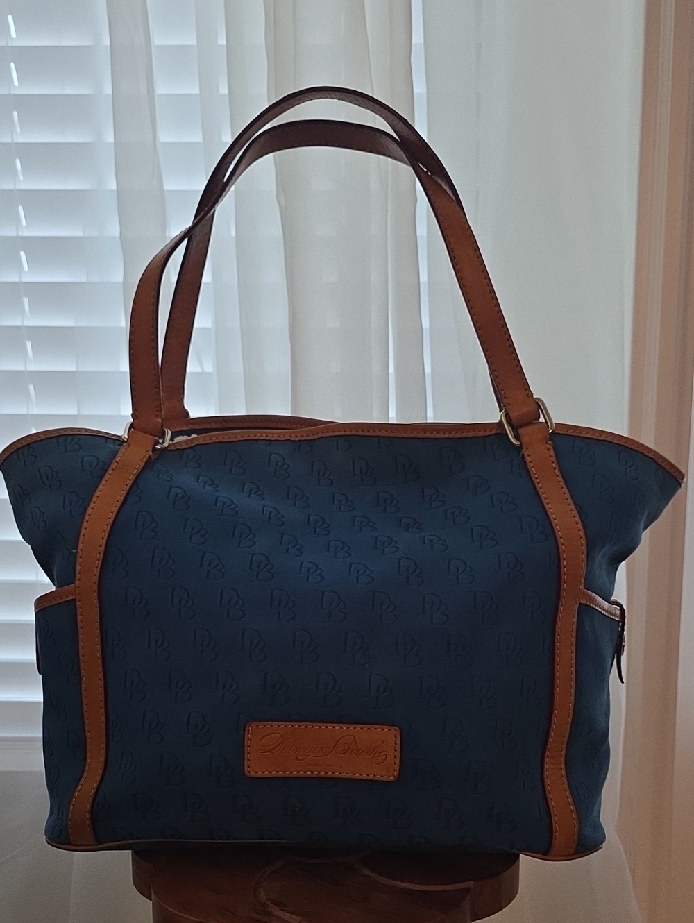 Dooney & Bourke Signature DB Monogram Canvas Large Tote Bag In Blue